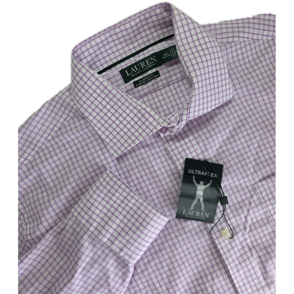 RALPH LAURENS ULTRAFLEX LONG SLEEVE BUTTON UP DRESS SHIRT 16.5 x 34/35 CHECK